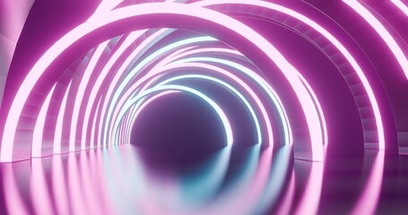 Futuristic architecture background neon arch tunnel 3d render