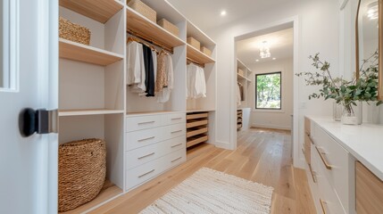 Stylish modern closet design with organized storage and elegance.