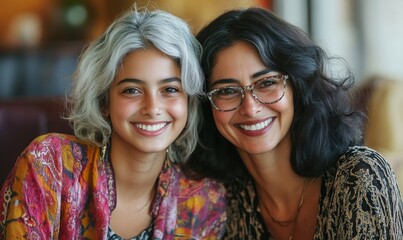 Mother and Daughter Enjoying Heartfelt Crafts Indoors, Smiling Bonding Experience, Daytime Creative Crafting Activity, Happy Family Moments, 