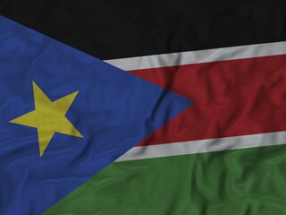 Closeup of Ruffled South Sudan flag, Fabric Ruffled Flag Background