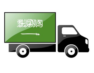 The Saudi Arabia flag painted on the silhouette of a truck. glossy illustration