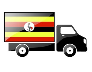 The Uganda flag painted on the silhouette of a truck. glossy illustration