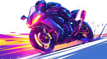 digital illuminated motorbikes in neon styles, Stickers, Enthusiastic, Bold Colors, Chibi, Contour,