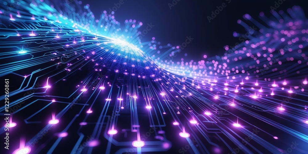Aufkleber abstract blue background with glowing particles and rays of light creating a dynamic, energy-filled 
