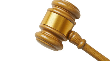 Brown Wooden Gavel with Gold Band on Black Background