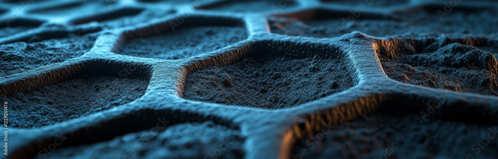 Poster futuristic black hexagon background. futuristic honeycomb concept. wave of particles. 3d rendering