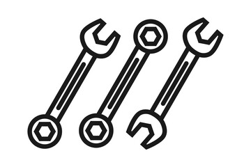 spanner and combination line icon set