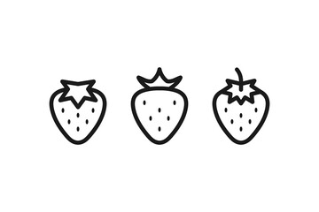 sweet and fresh strawberries icon line set