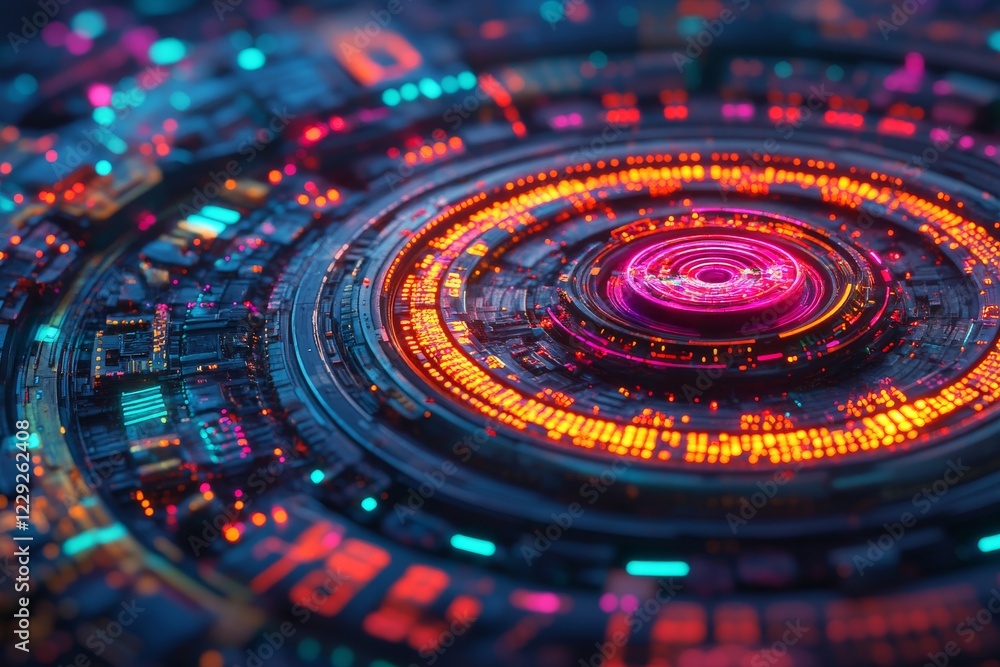 Poster futuristic digital circle interface. hud design element. sci-fi target pointer. ai surface of screen