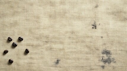 coffee beans background with a few scattered beans over a textured canvas surface, focusing on the natural beauty of the coffee itself.