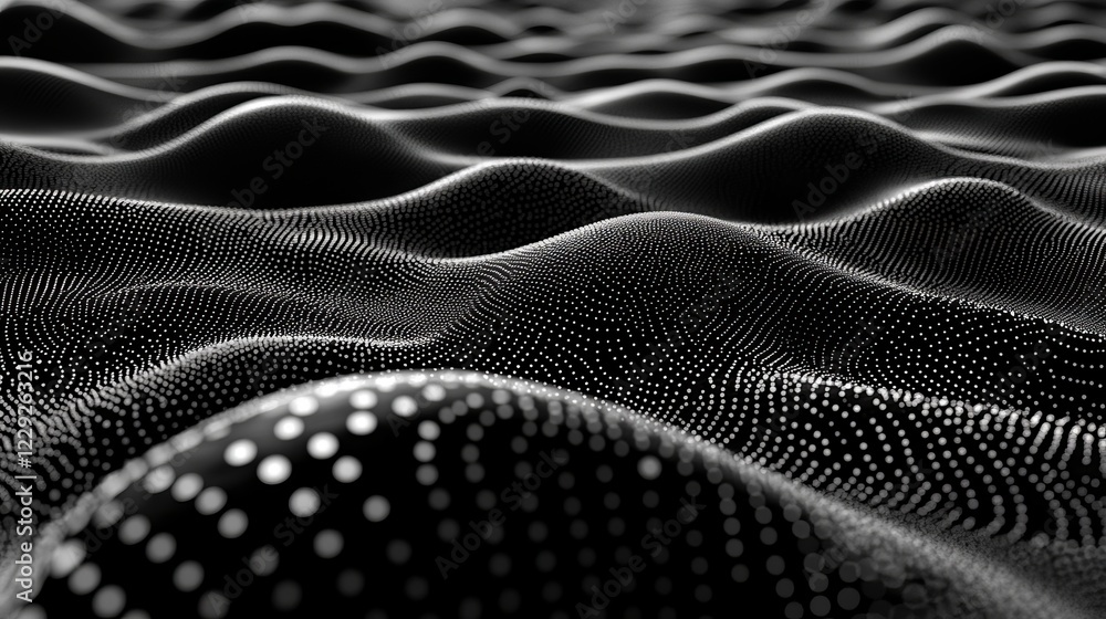 Poster wave of particles. wave 3d. abstract black geometric background. big data visualization. data techno
