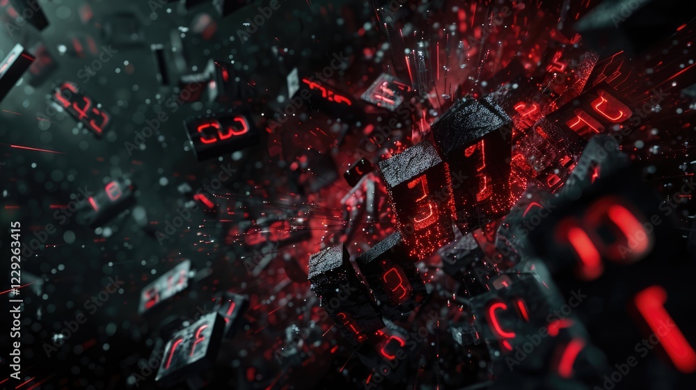 Poster floating black and red 3d numbers on a dark background. abstract 3d rendering art of number floating