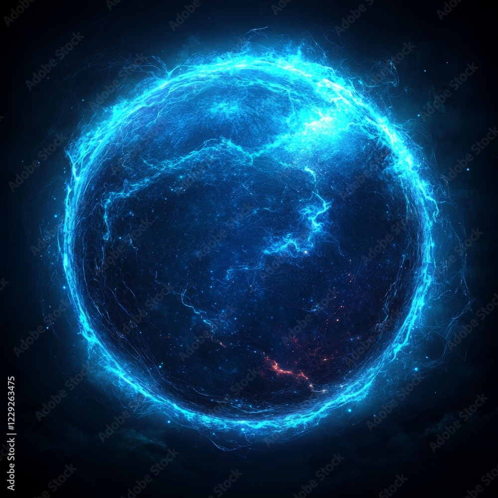 Poster an abstract 3d sphere adorned with twist lines, showcasing glowing lines that constitute a futuristi