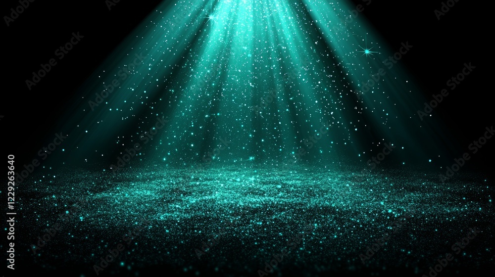 Poster dust green particles in an abstract background filled with dots. futuristic digital dots in the 3d r