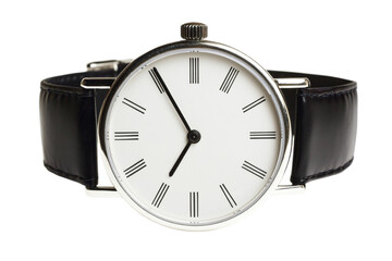 Classic Analog Wristwatch with White Dial and Black Leather Stra