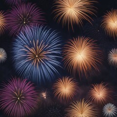 Naklejka premium Bright and colorful fireworks exploding in the night sky, creating a celebratory scene, AI generated