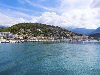 View of Port de Soller marina, Soller, Mallorca, Balearic Islands, Spain, Europe