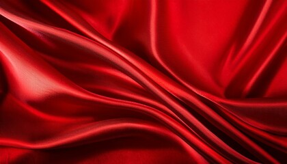 Fototapeta premium Red silk satin background. Beautiful soft wavy folds on smooth shiny fabric. Anniversary, Christmas, wedding, valentine, event, celebration concept. Red luxury background with copy space for design