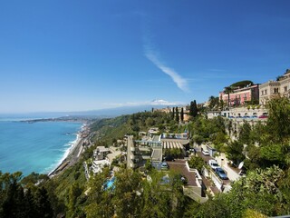 View on the coast of Taormina and Mount Etna, Taormina, Sicily Italy