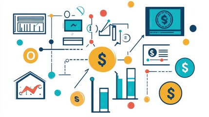 modern and sleek finance diagram showcasing the relationship between investment strategies, profit margins, and business growth,