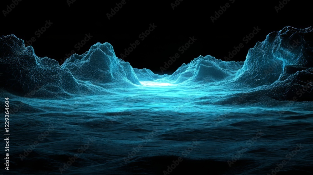 Poster wave 3d. an abstract data visualization in 3d form, emphasizing the complexity of visual information