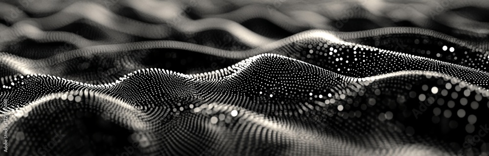 Poster wave of particles. dynamic wave illustrated on a black background. big data visualization. abstract 