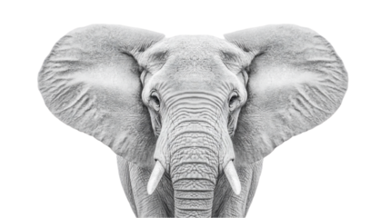 Close Up Monochrome Portrait of an African Elephant Against a Bl