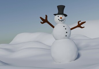 Snowman on winter landscape with space for text