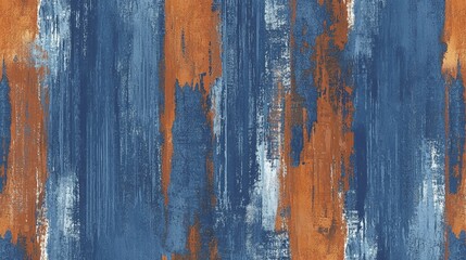 Abstract painting with vibrant blue and orange vertical strokes with textured layers, AI generated
