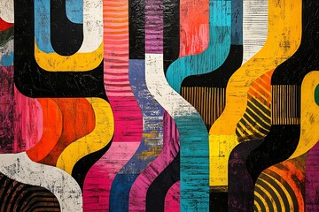 A mesmerizing op-art collage featuring a labyrinth of zigzag lines that seem to twist and turn, creating a sense of visual disorientation. The artwork celebrates the art of visual puzzles and 