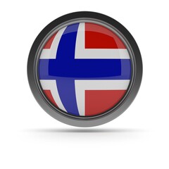 Obraz premium Steel badge with the flag of Norway on a white background, 3d rendering