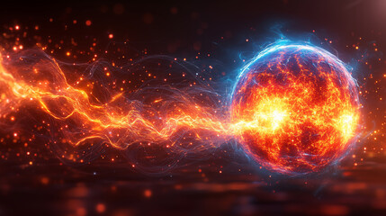Obraz premium Energy sphere with electrical plasma streams generating powerful force field. Abstract visualization of quantum physics and future technology