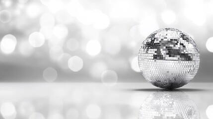 Shimmering disco ball reflecting light in a bright, festive venue during a lively party atmosphere