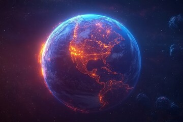Fototapeta premium Global network enveloping the Earth, reflecting the metaverse and integral internet connections