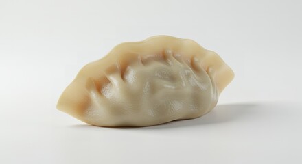 A Single Steamed Dumpling Close Up Shot Against a Plain White Background,  Delicious Asian Cuisine