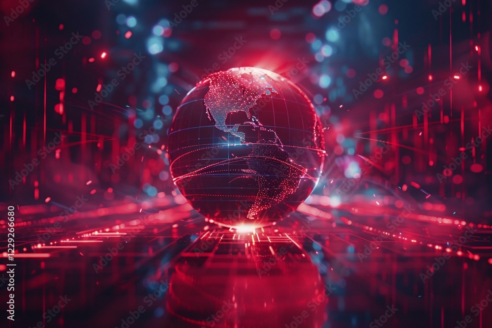 Poster illuminated digital globe with network connections in a cyber environment, ai generated