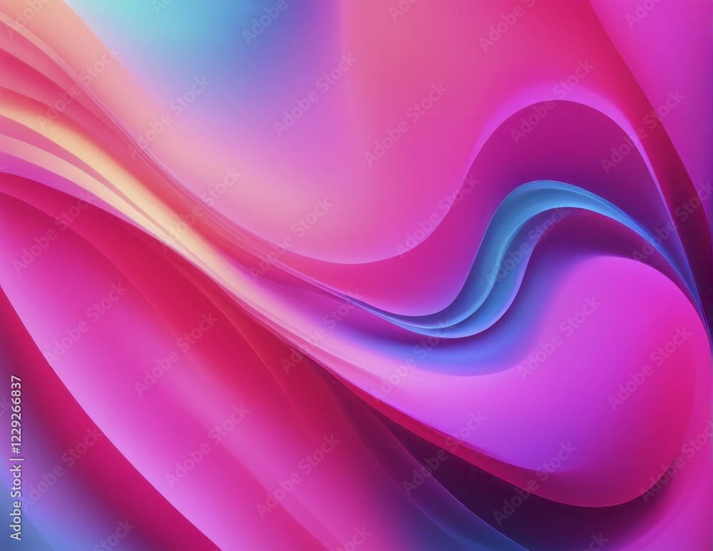 Poster flowing abstract image with pink, blue, and cyan hues arranged in a wave-like pattern creating a dyn