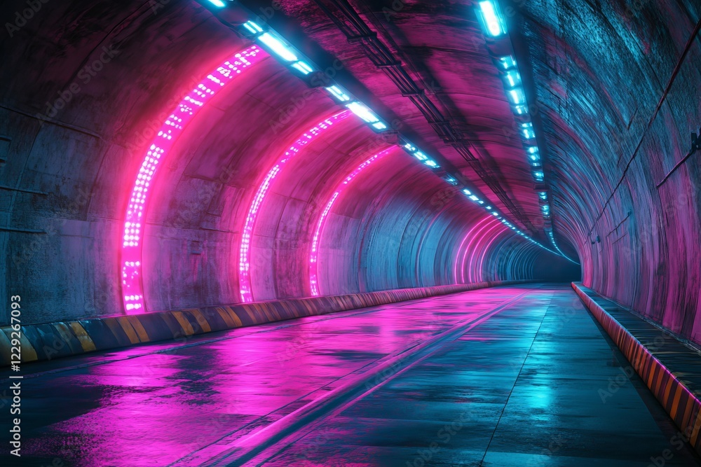 Poster in a futuristic tunnel of interaction. large amounts of digital data flow through cyberspace