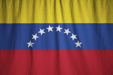 Closeup of Ruffled Venezuela Flag, Venezuela Flag Blowing in Wind