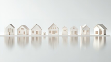 Set of abstract house icons, Real estate, rent, building, house concept. White empty house with reflection. 3d rendering icon.