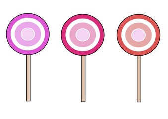 Three lollipops in shades of red, illustration