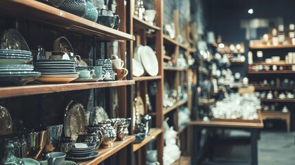 Fototapeta premium Luxury glassware displayed on wooden shelves