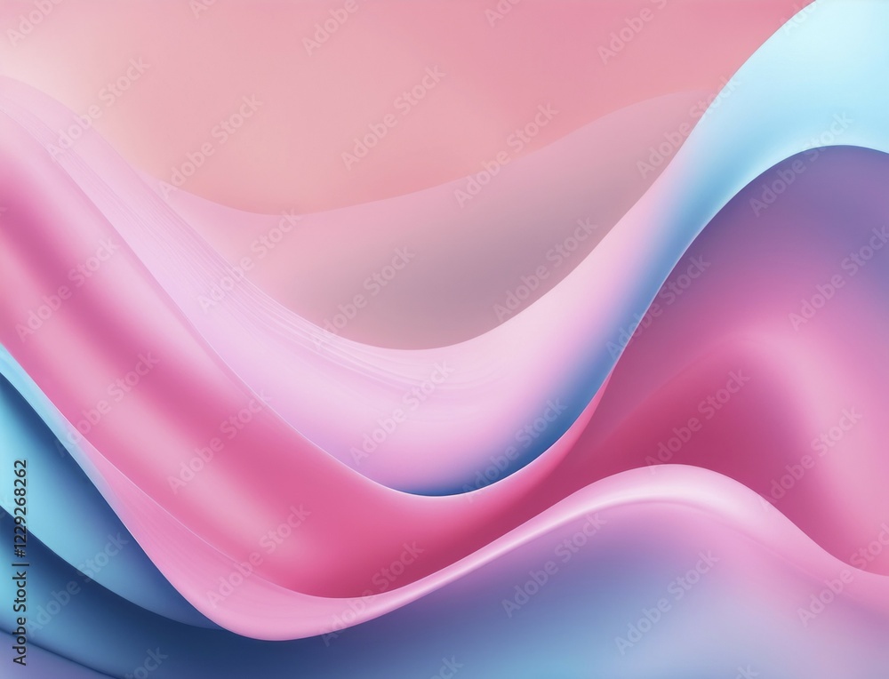 Aufkleber abstract image with smooth flowing waves in a gradient of pink and blue, ai generated