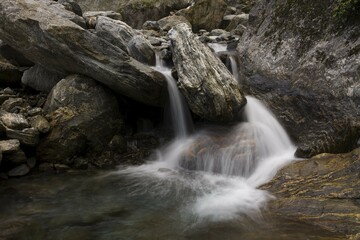 Naklejka premium Waterfall in the mountains, Copland Track, West Coast, South Island, New Zealand, Oceania