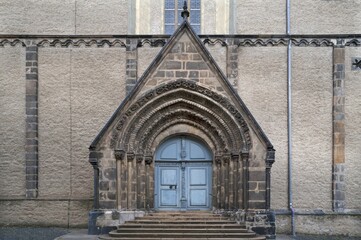 Romanesque entrance portal, parish church of St. Peter and Paul, Görlitz, Oberlausitz, Saxony,...