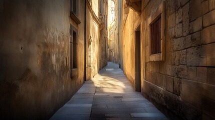 Obraz premium space between two tall buildings, where sunlight barely reaches the ground