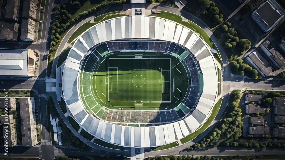 Aufkleber aerial view of an empty soccer stadium showcasing with its geometric patterns, ai generated