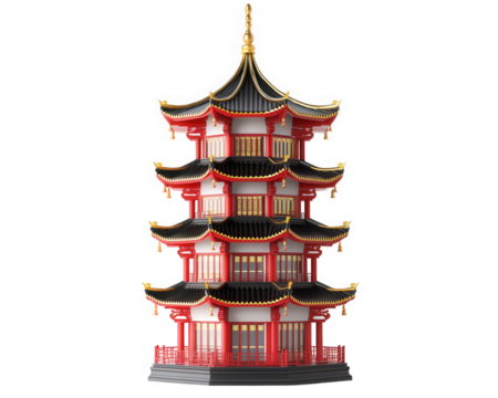 multi tiered Chinese pagoda featuring red and gold accents, showcasing intricate architectural details and traditional design elements. This stunning structure embodies cultural heritage and