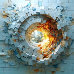 Blocky abstract art of time manipulation, minimalist 3D visualizations of bending time and temporal distortions, exploring the concept of time as a malleable construct 