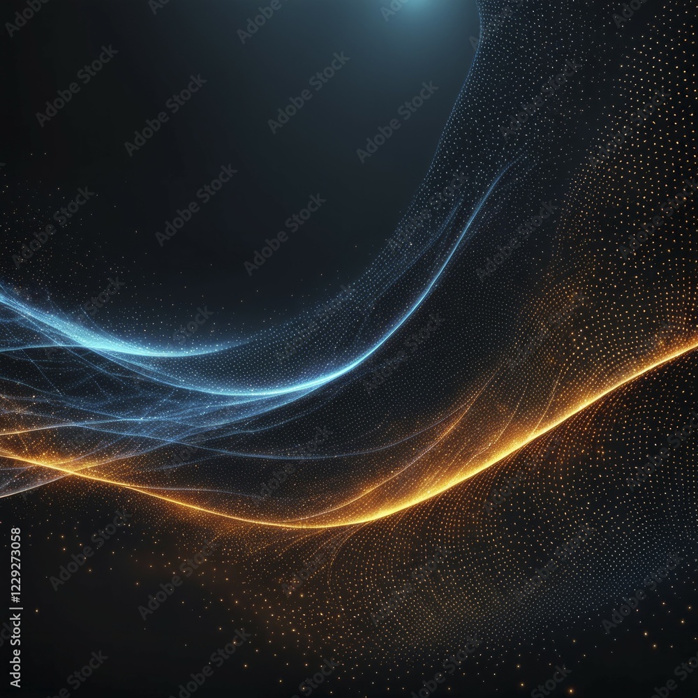 Aufkleber dynamic flowing waves of glowing orange and blue dots creating a mesmerizing effect, ai generated